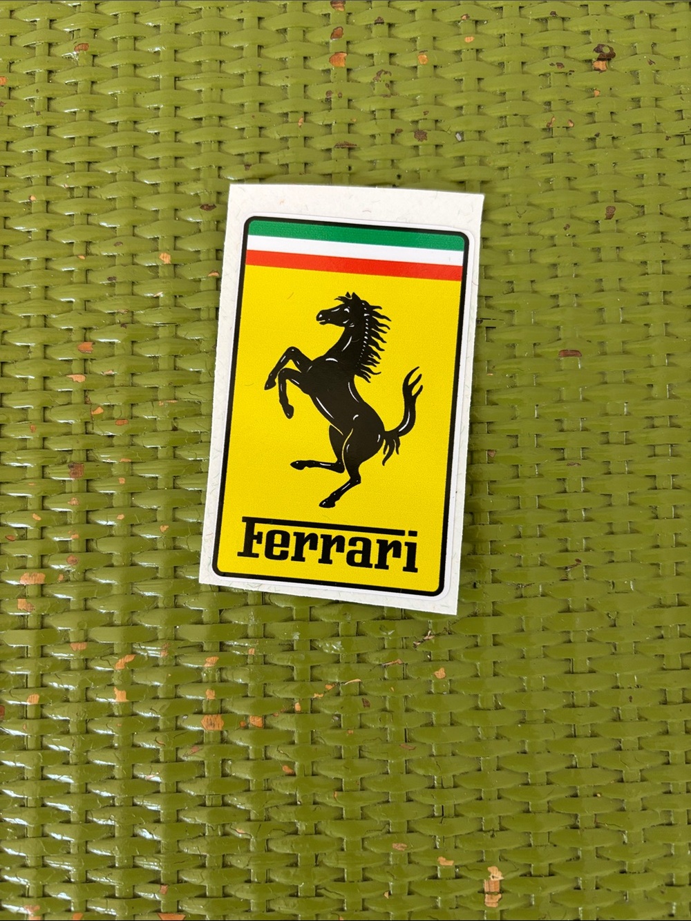 Ferrari Yellow Black Prancing Horse Shield Sticker with Red and Green Stripe